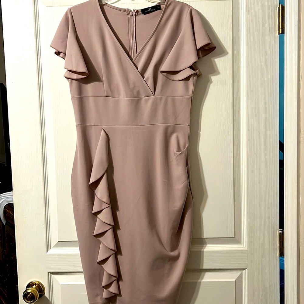Women's Ruffled Sleeves V Neck Midi Formal Party Dress Sheath Pencil Dress